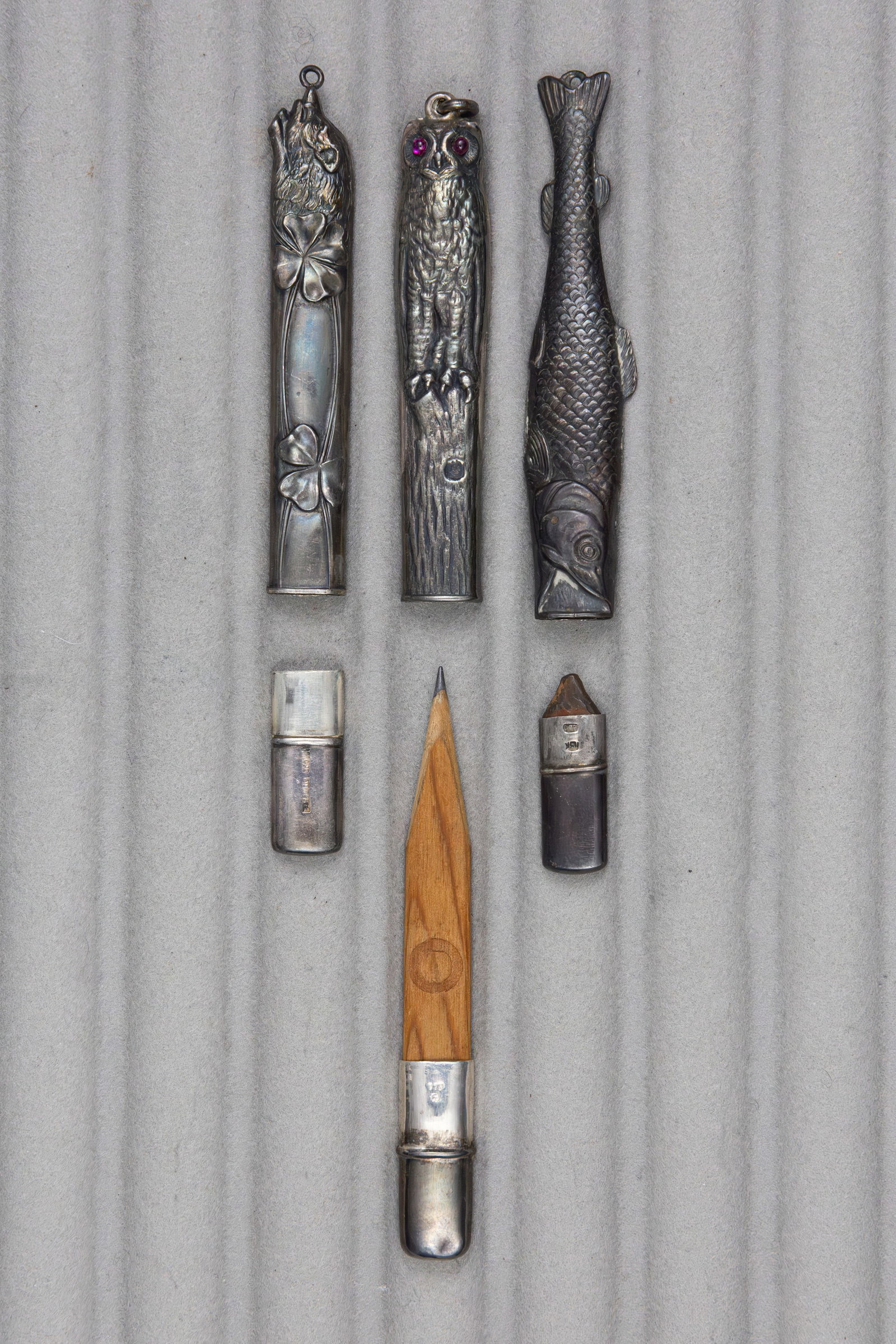 Sterling Silver Victorian Figural Animal Sheath Style Pencils (3) - 2