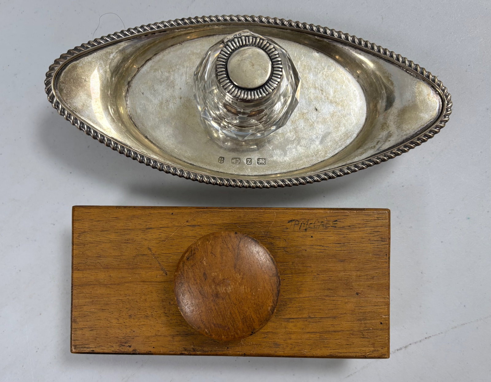 Silver Plate Inkwell and Blotter (1 of 3)