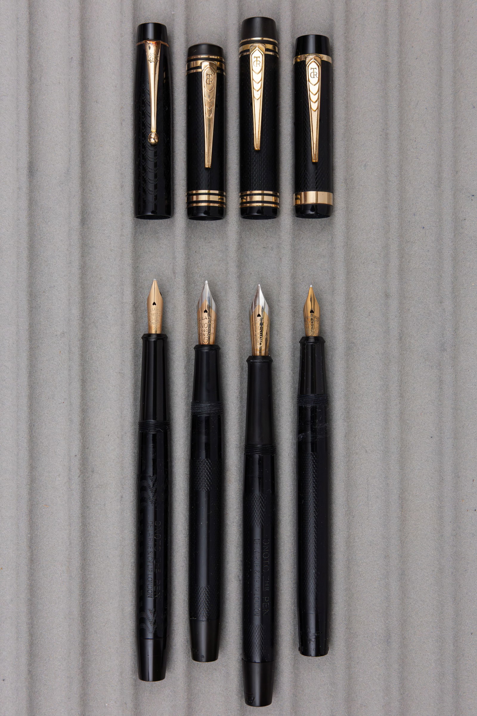 Onoto De La Rue Black Chased Hard Rubber Fountain Pens (4) - 2