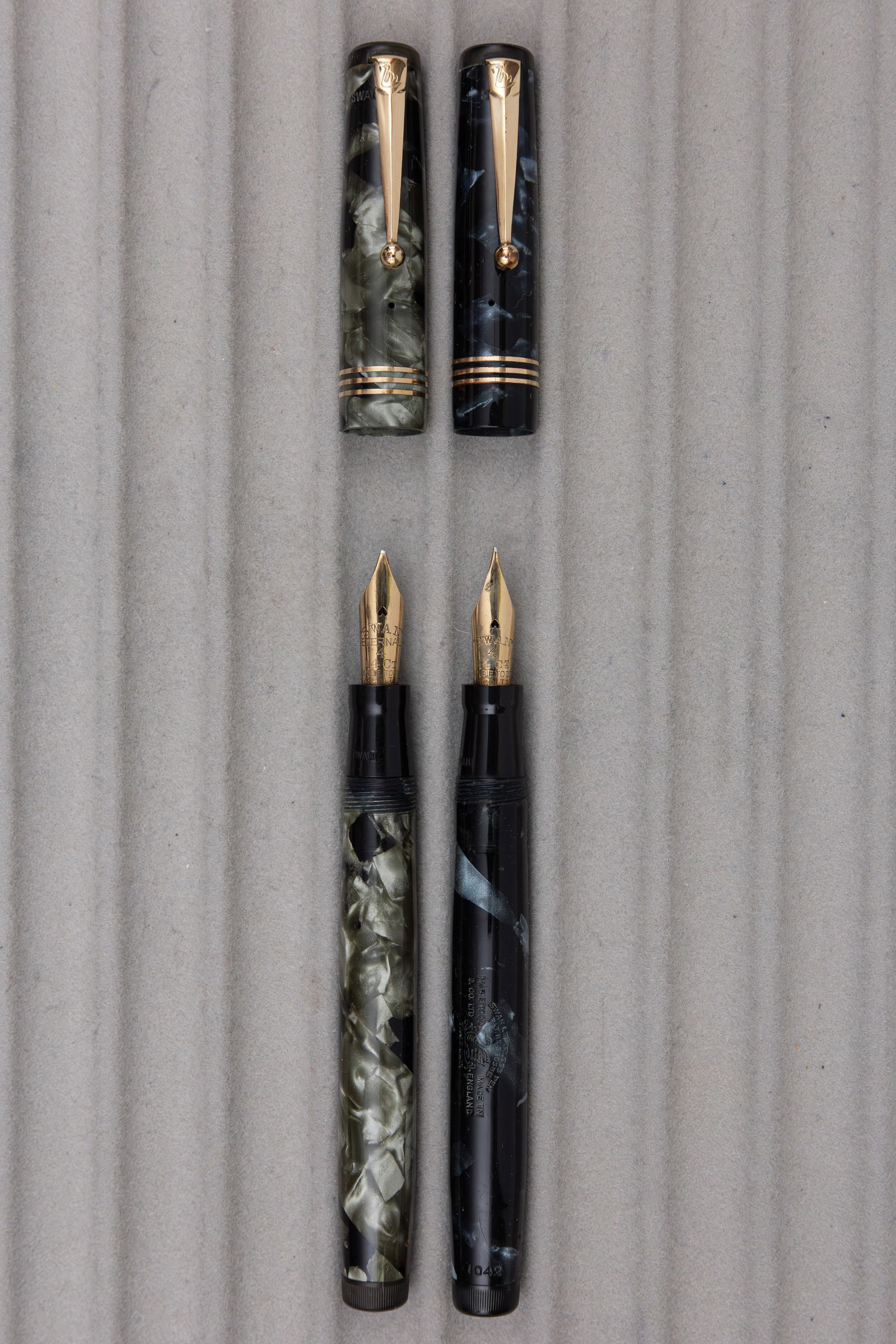 Mabie Todd Swan 4 Size Marbleized Leverless Fountain Pens (2) - 2