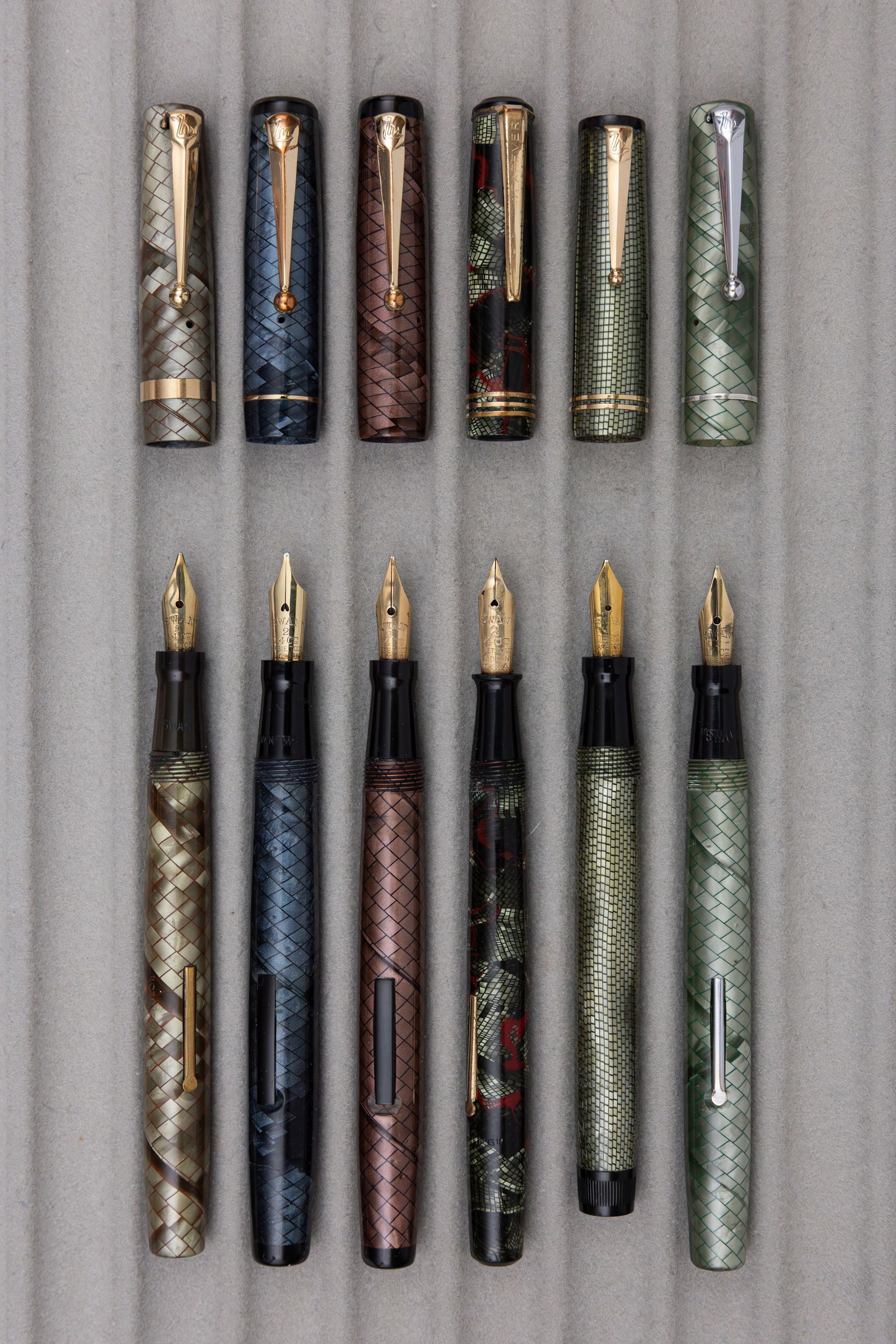 Mabie Todd Swan Snakeskin Marbleized Fountain Pens (6) - 2