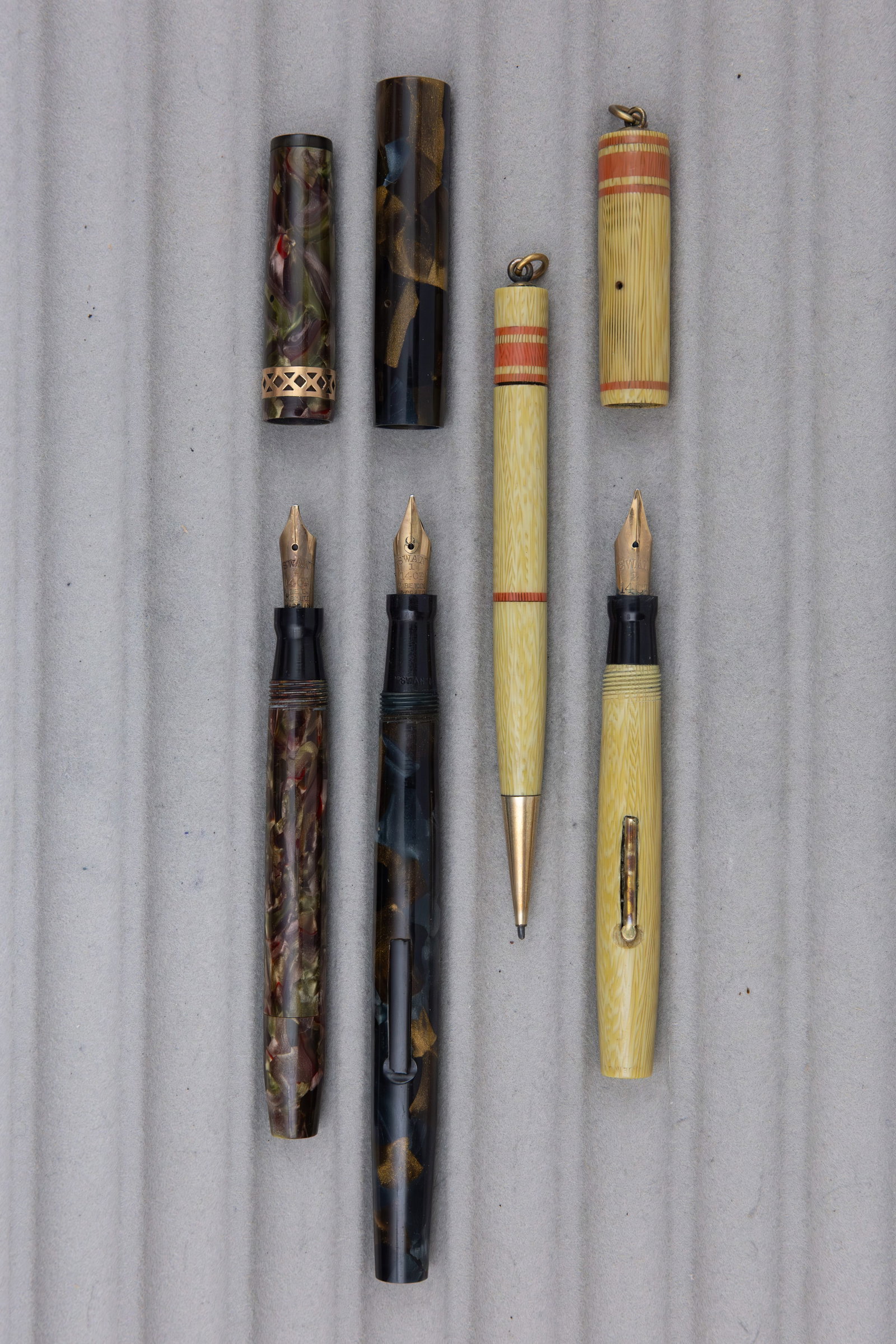 Mabie Todd Swan Marbleized Fountain Pens and Pencil (4) - 2