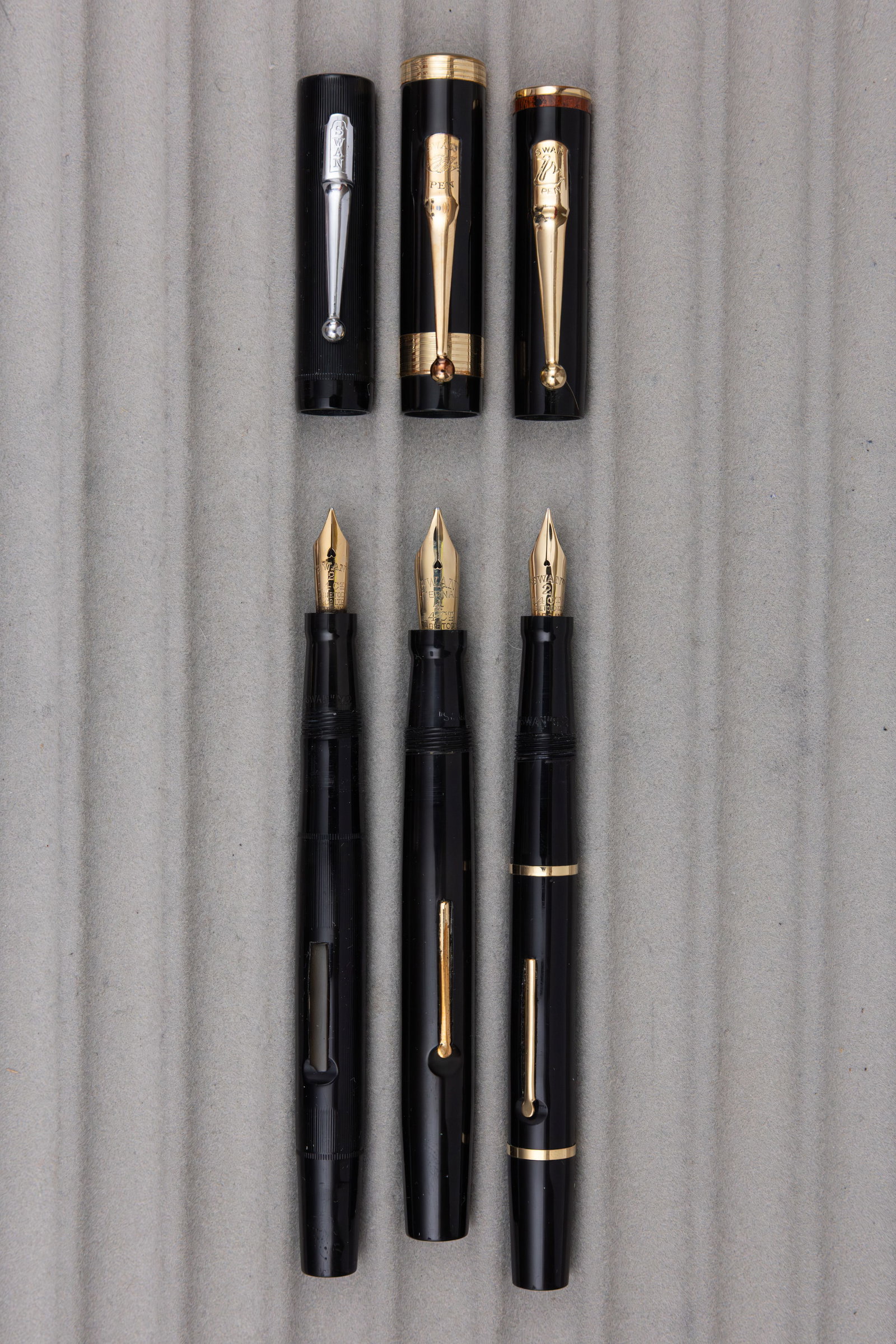 Mabie Todd Swan Black Hard Rubber Fountain Pens (3) - 2