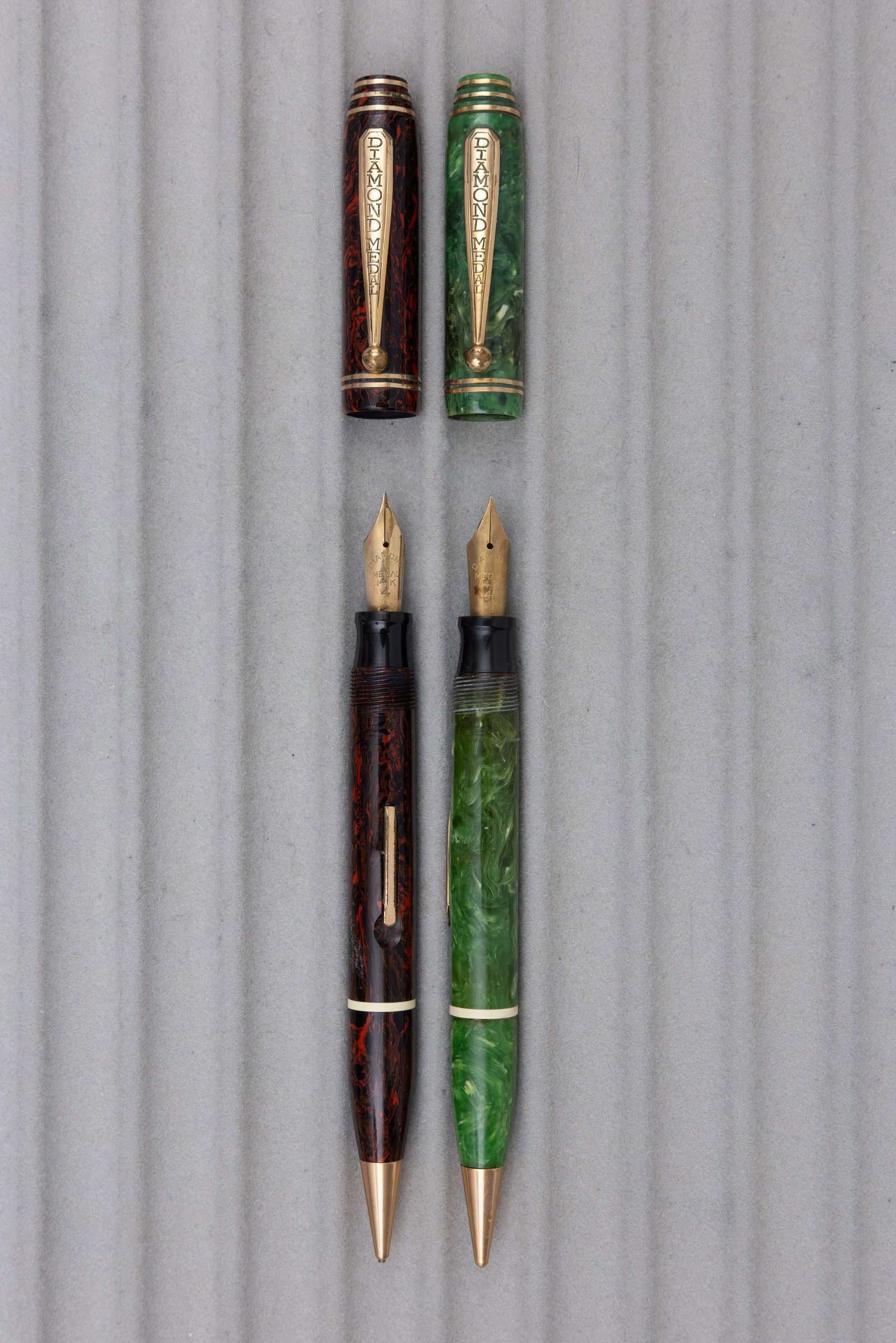 Diamond Medal Art Deco Stepped Cap Fountain Pen Pencil Combos (2) - 2