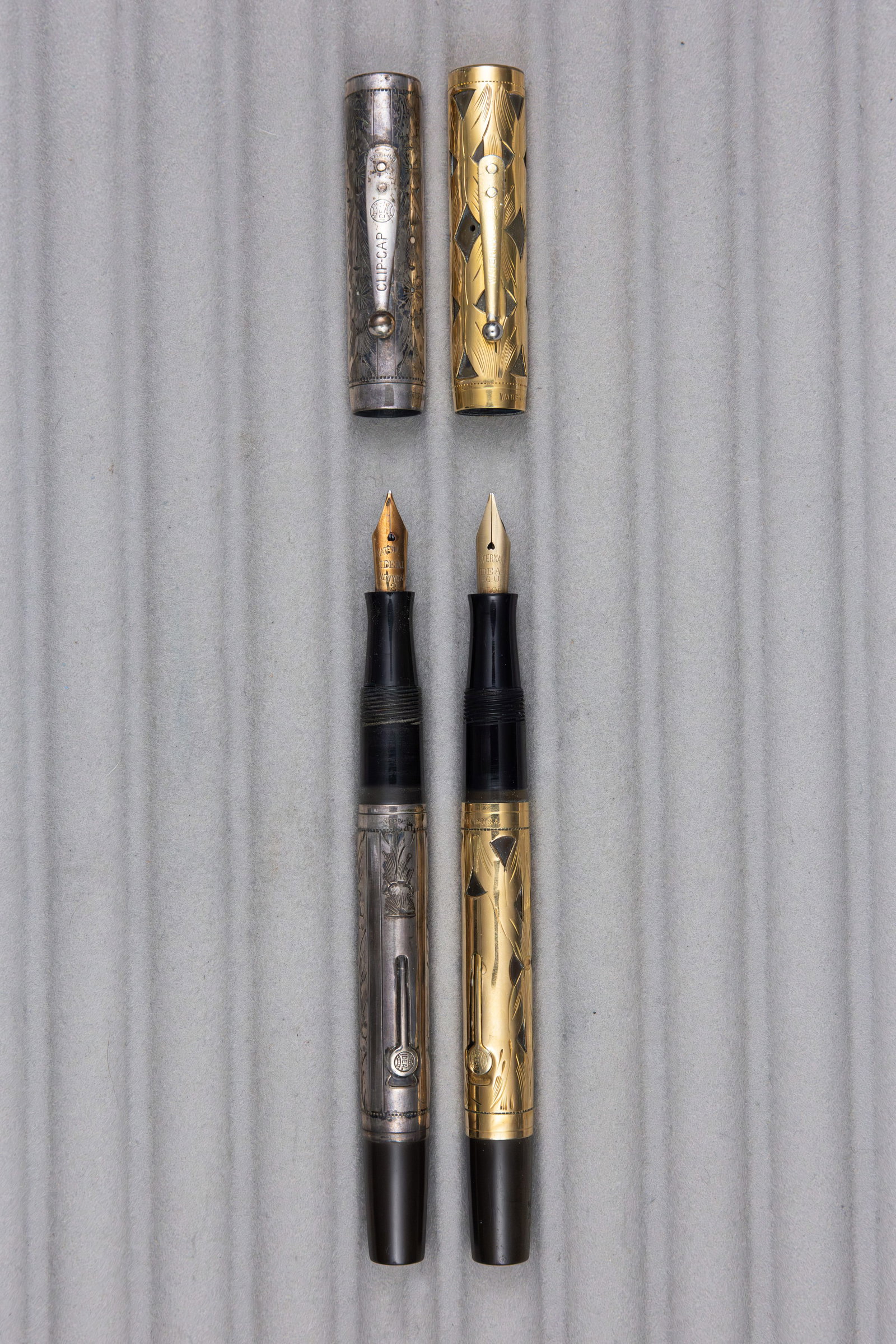 Waterman 0552 and 452 Gold and Sterling Silver Overlay Fountain Pens - 2