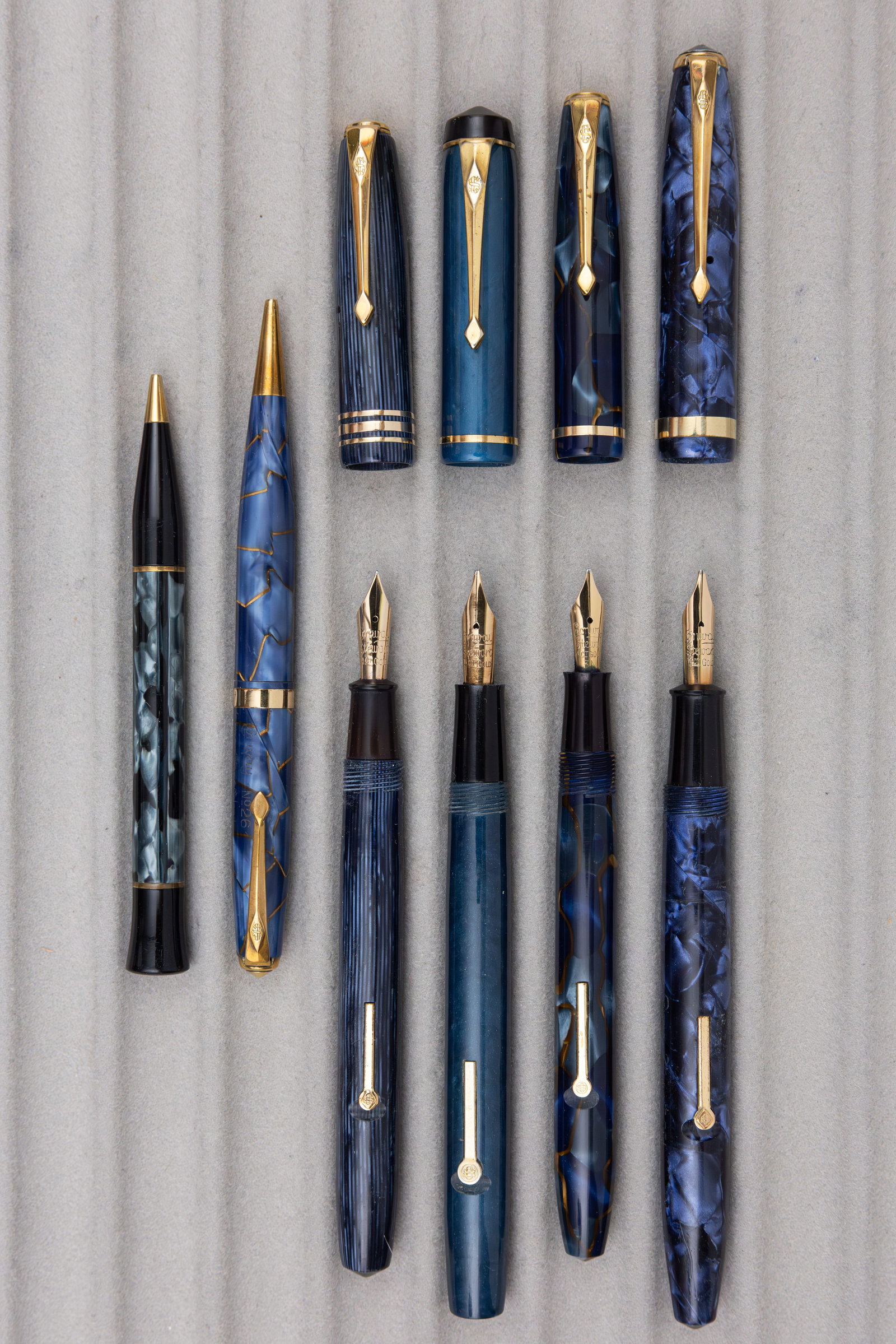 Conway Stewart Blue Marbleized Fountain Pens and Pencils (6) - 2