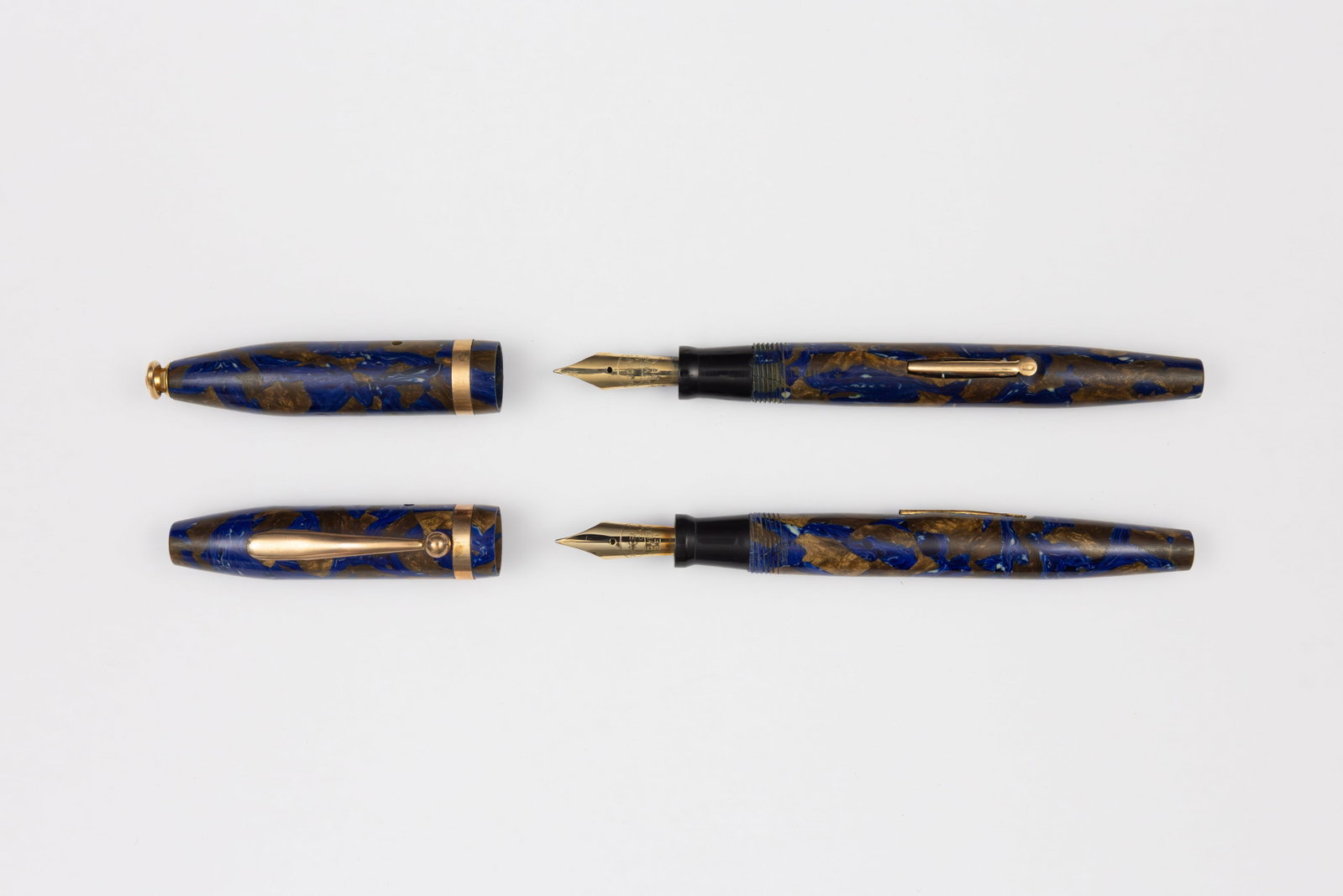 Artcraft Lapis Blue and Bronze Marble Fountain Pens (2) - 2