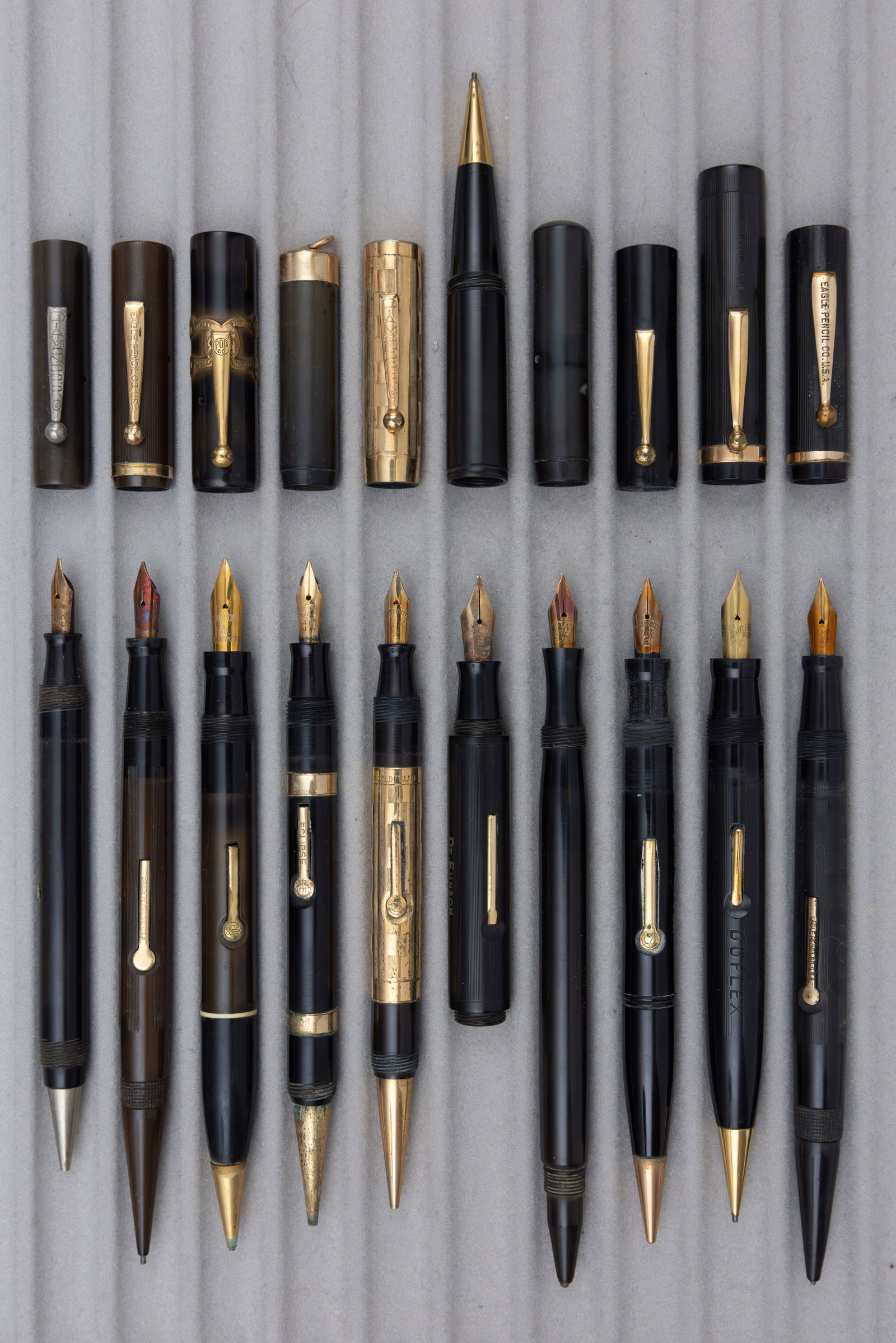 Assorted Hard Rubber Fountain Pen Pencil Combos (10), 14K Gold Nibs - 2