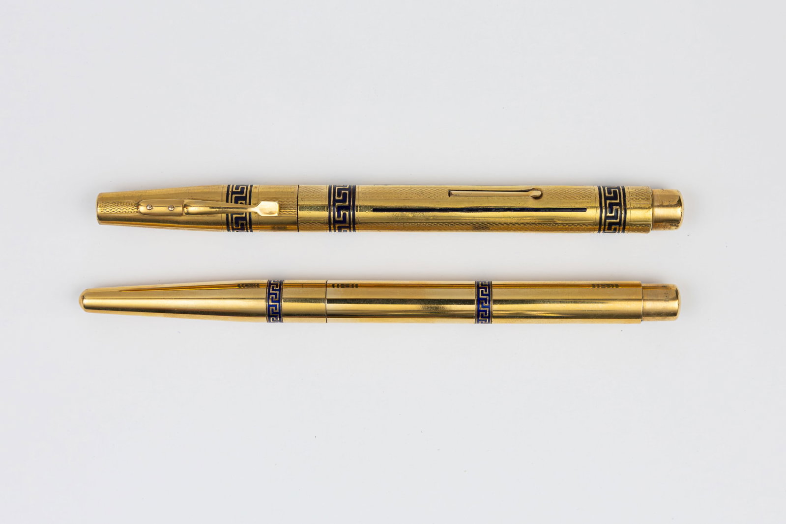 Gold Filled Overlay Taper Cap Fountain Pens Blue Enamel (2) (1 of 3)