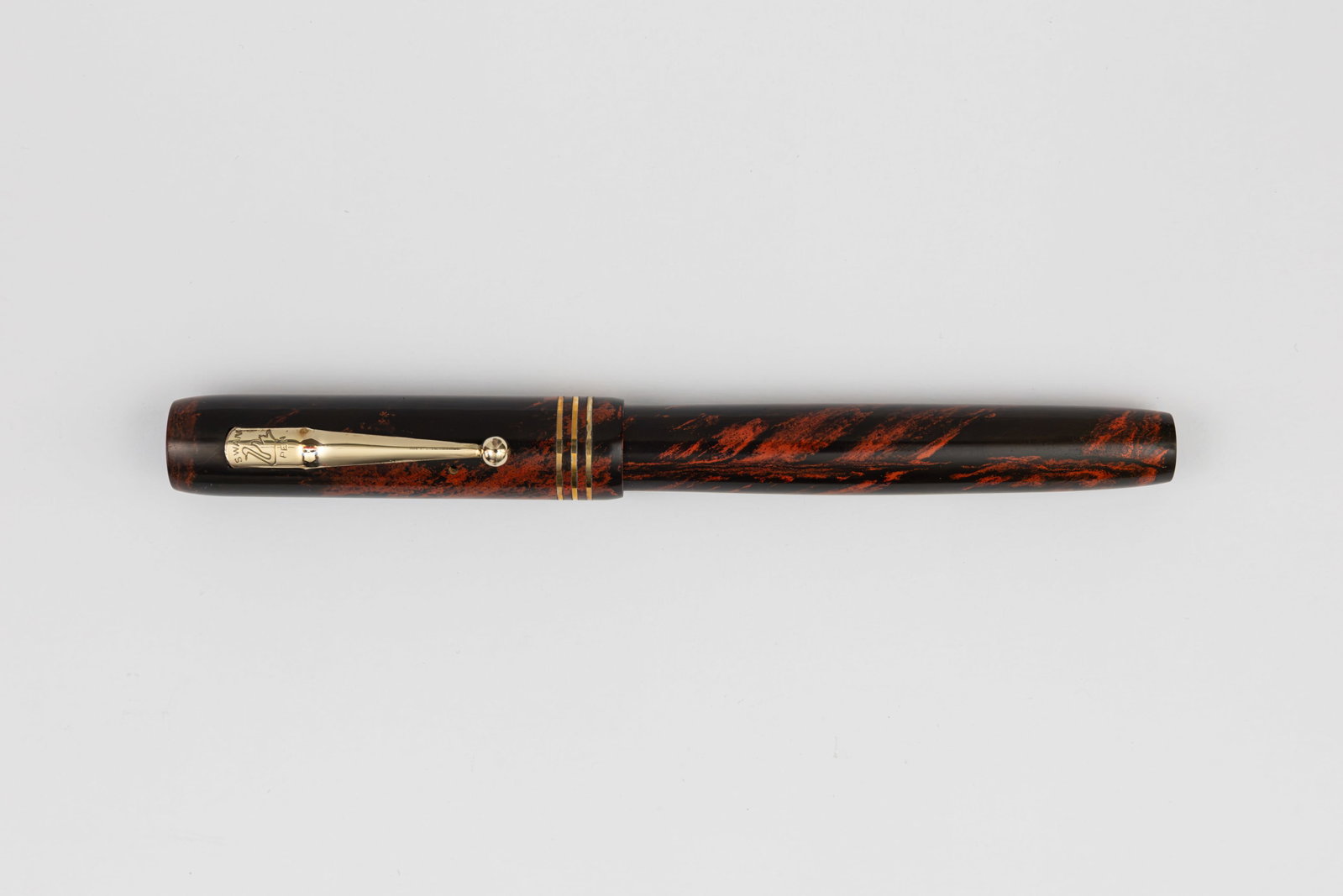 Mabie Todd Swan 46 Eternal Red Mottled Triple Cap Band Fountain Pen (1 of 3)