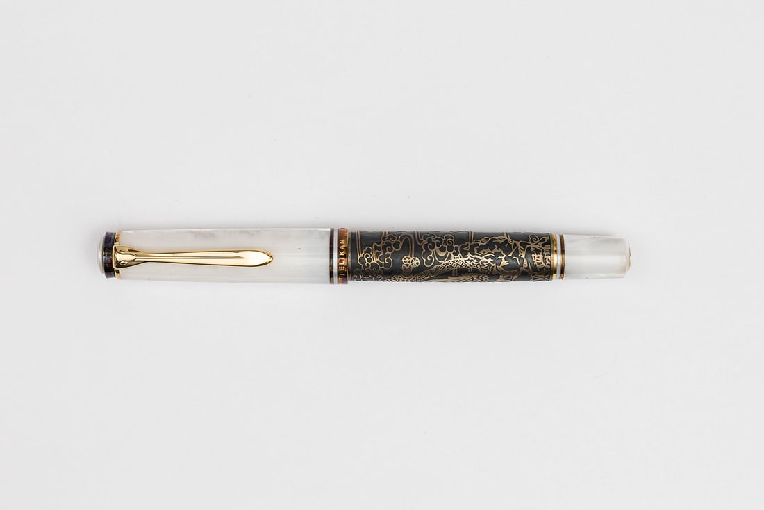 Pelikan M924 White Tiger LE Fountain Pen, Boxed: Pelikan M924 Tale of the White Tiger limited edition series fountain pen with large decorative outer box, decorative inner box and booklets, circa 2000. White Tiger is said to represent power, bravery