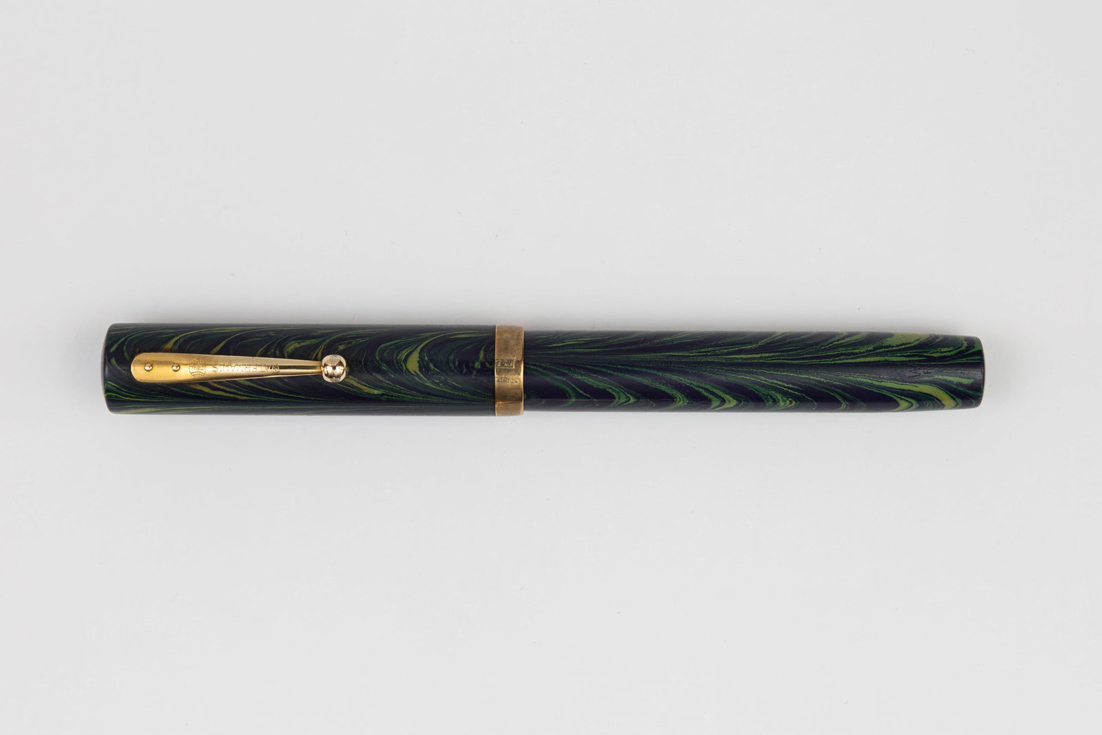 Waterman 94 Blue Green Ripple Solid 9K Gold Cap Band Fountain Pen (1 of 3)
