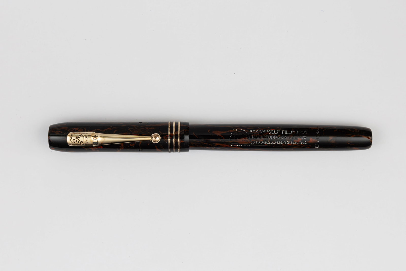Mabie Todd Swan 44 Mottled Celluloid Fountain Pen, Flexible Nib (1 of 3)