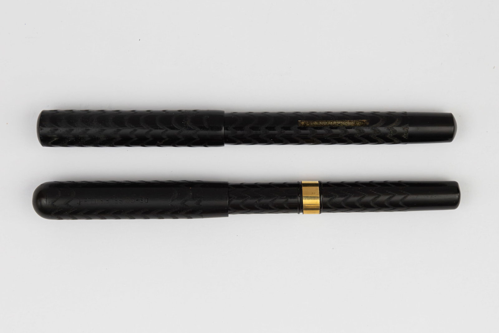 Matchstick & Coin Filler Black Chased Hard Rubber Fountain Pens (2) (1 of 3)