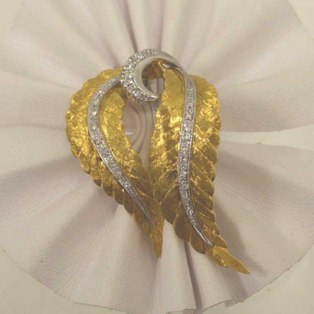 18kt two tone diamond leaf brooch (1 of 3)