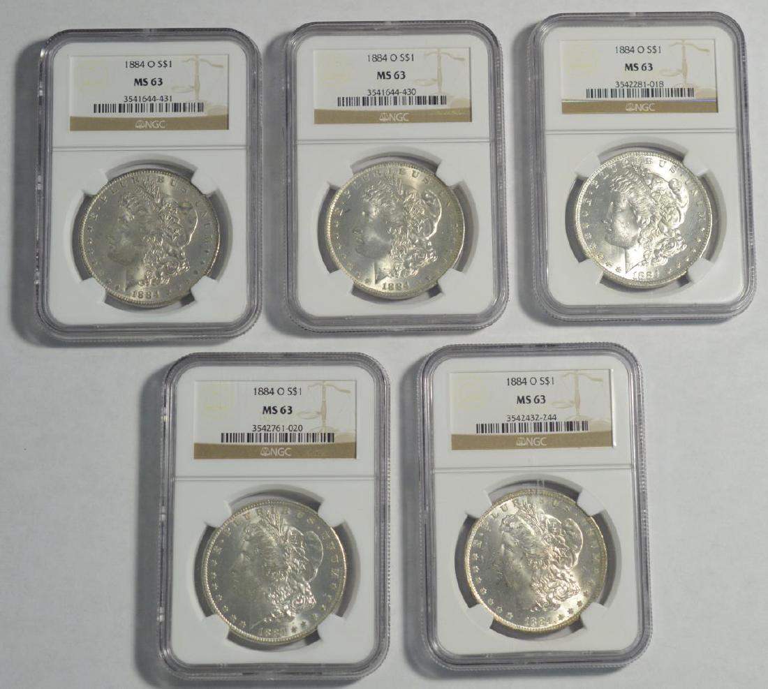 (5) 1884-O Morgan Silver Dollars NGC MS 63 (1 of 2)
