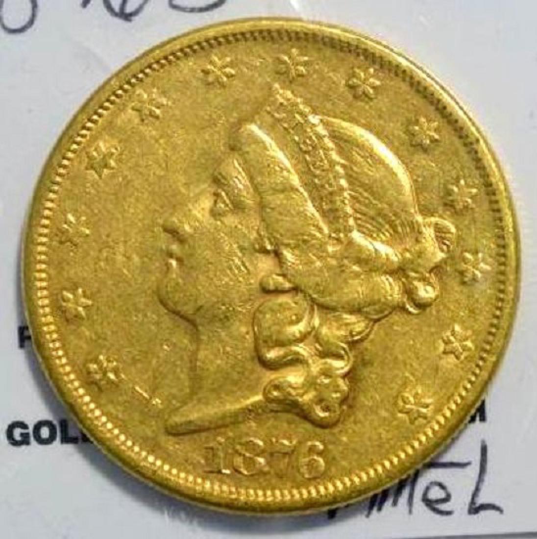 1876-S $20 Liberty Head Gold Double Eagle XF+ (1 of 3)