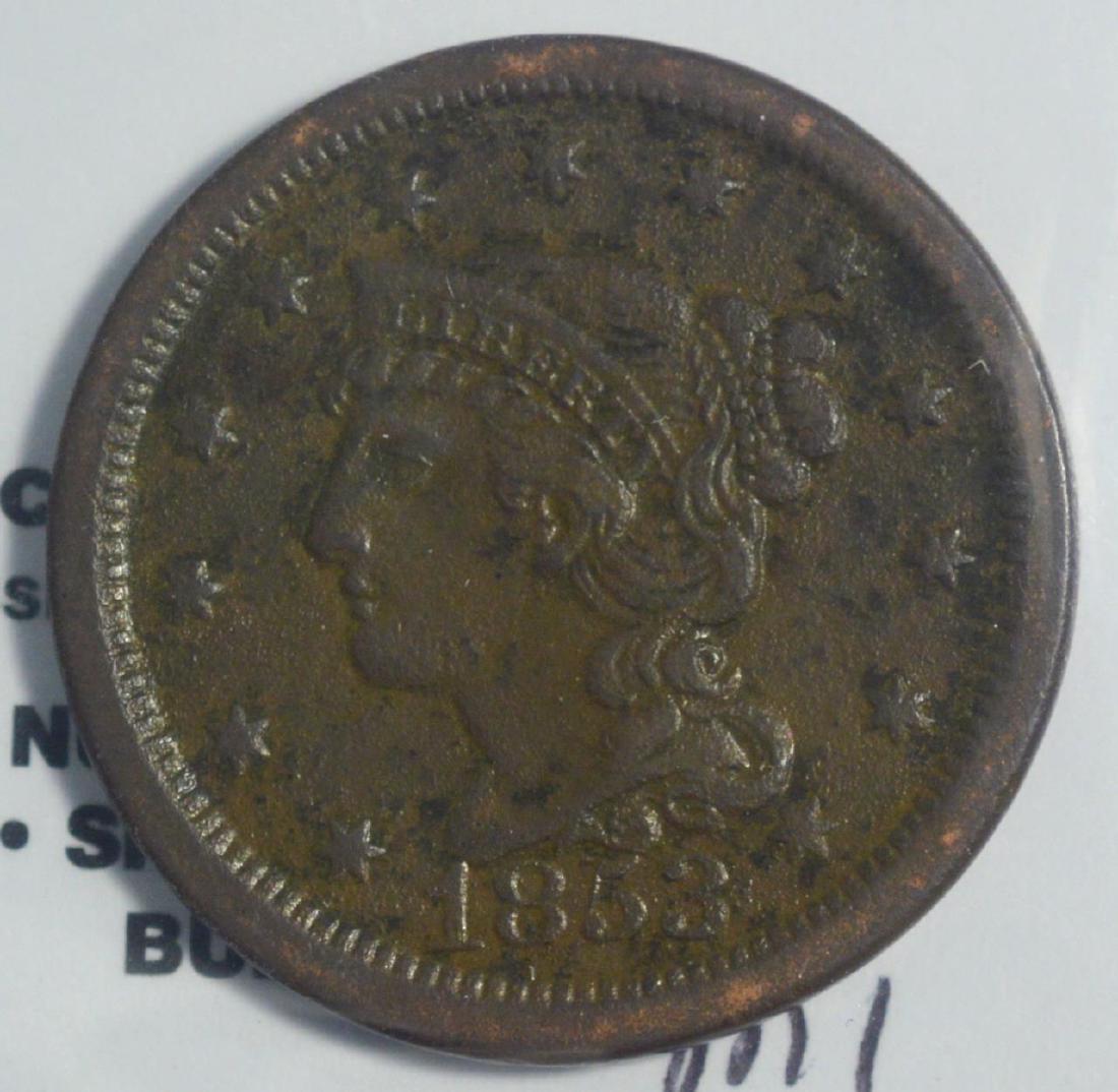 1853 Large Cent Fine + (1 of 3)