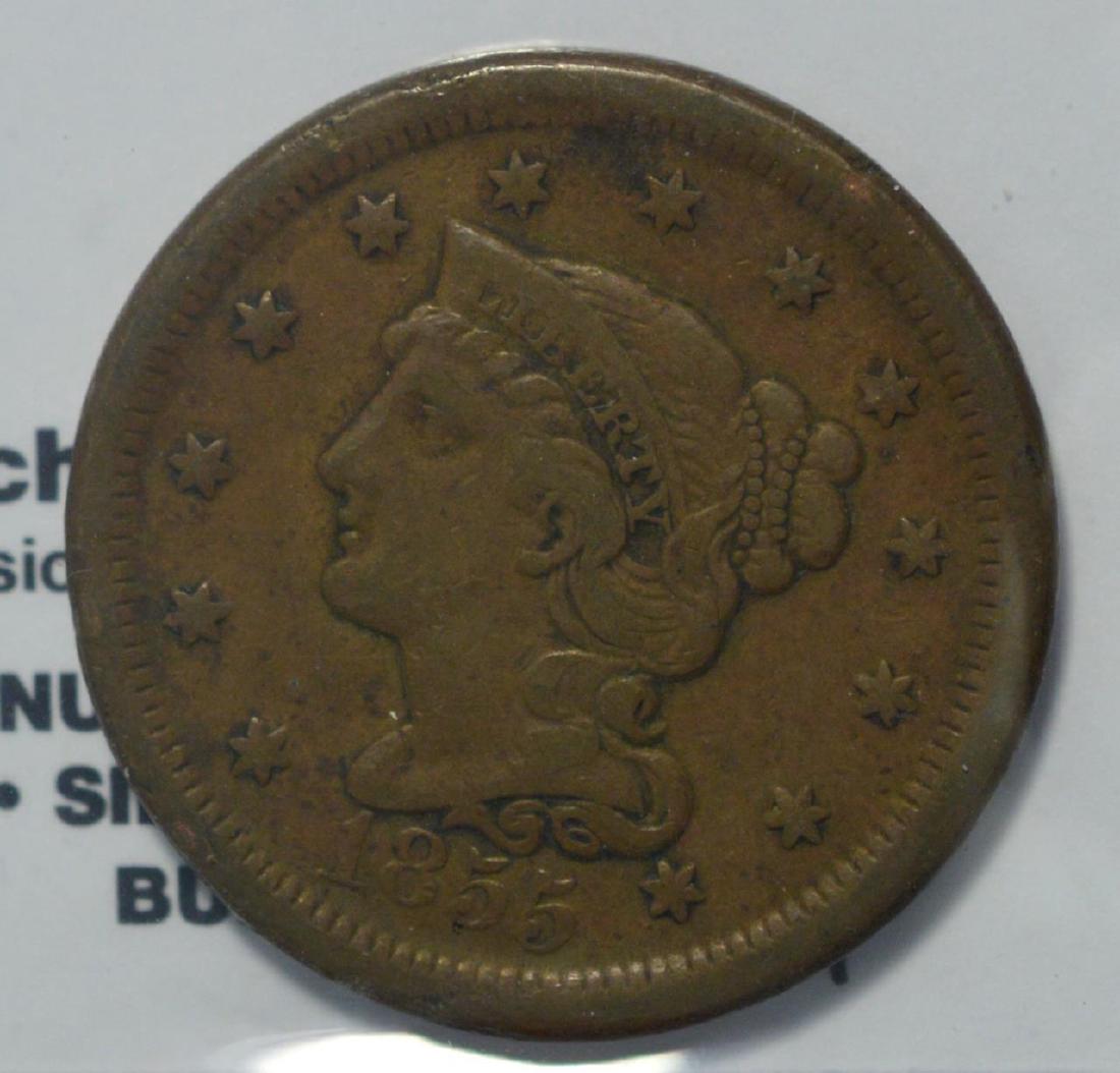 1855 Large Cent Fine + (1 of 3)