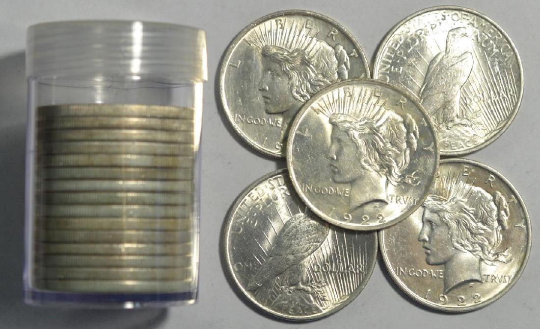 1922 Peace Silver Dollar 20pc Roll BU - MS60 (1 of 1)