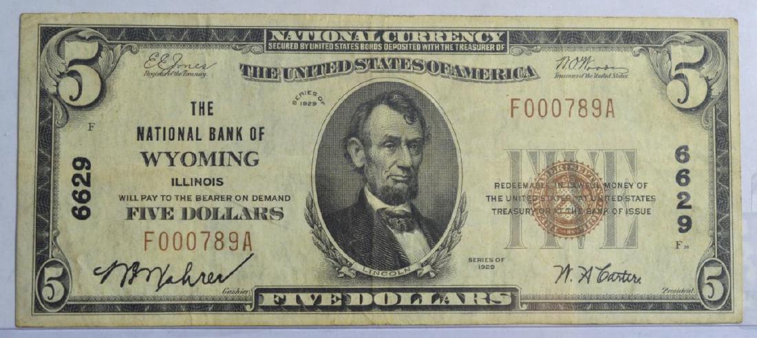 1929 T1 $5 NB of Wyoming, IL National Note Fine+ (1 of 2)