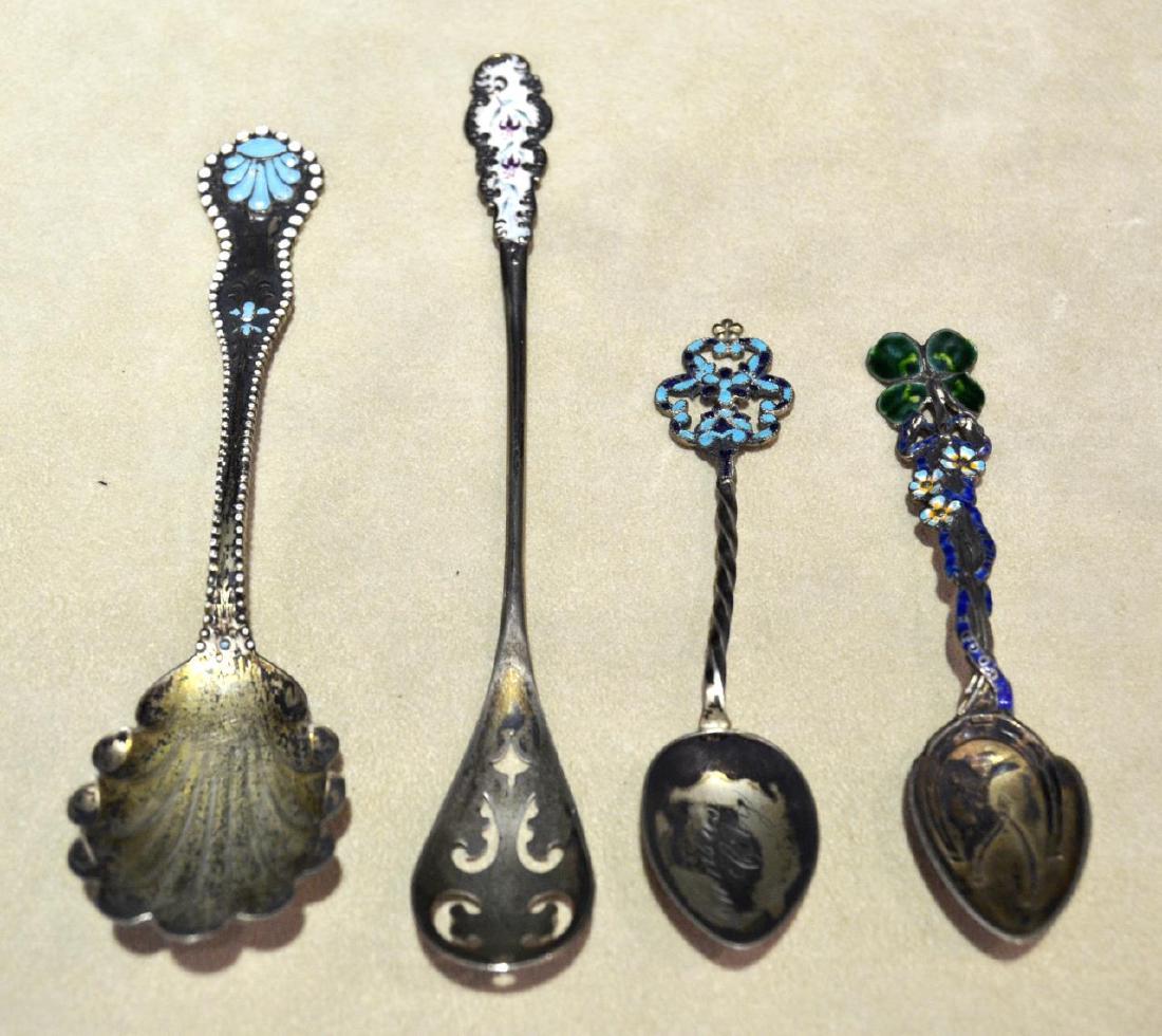 4 Antique Sterling Silver Enamel Collector Spoons (1 of 8)
