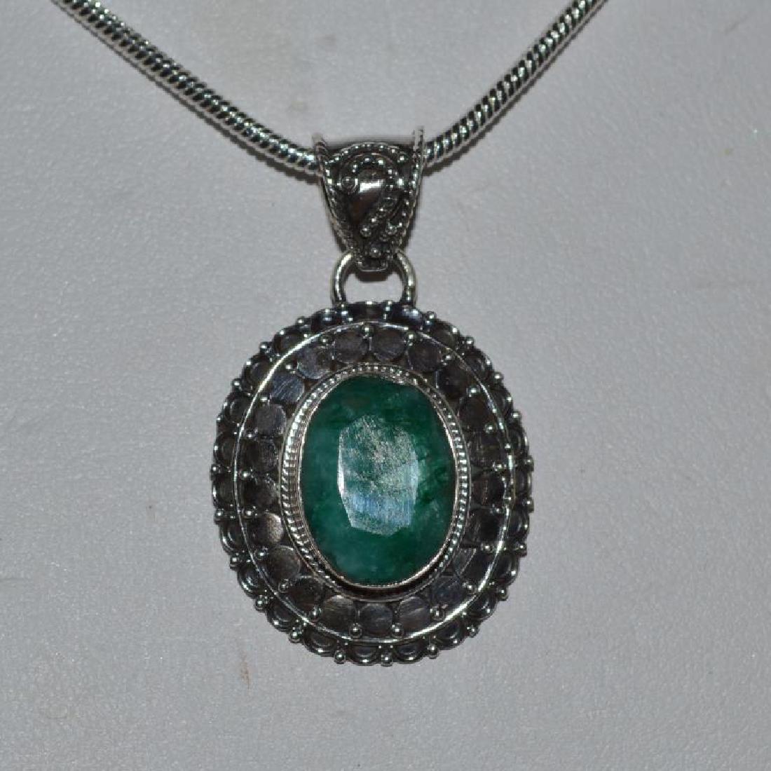 Sterling silver opaque emerald necklace (1 of 3)