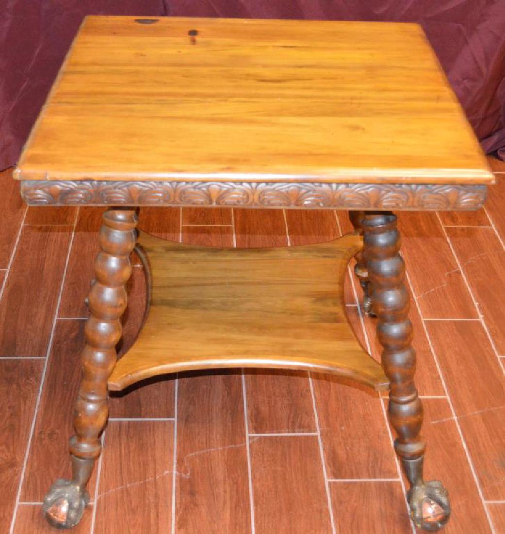 Antique lamp table w/ brass claw and glass feet (1 of 6)