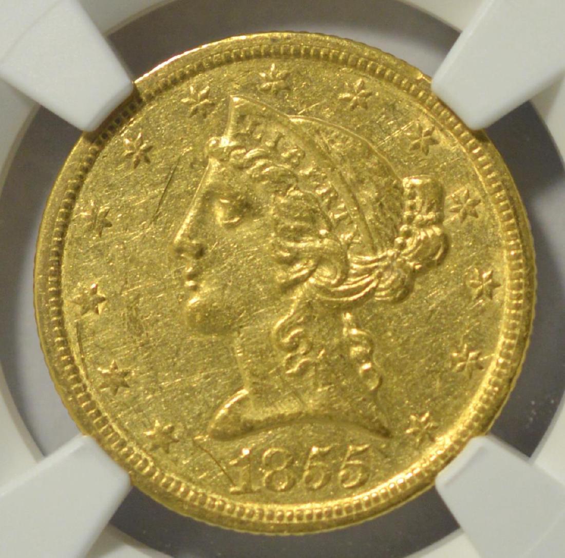 1855-C $5 Liberty Head Gold Half Eagle NGC AU 53 (1 of 3)