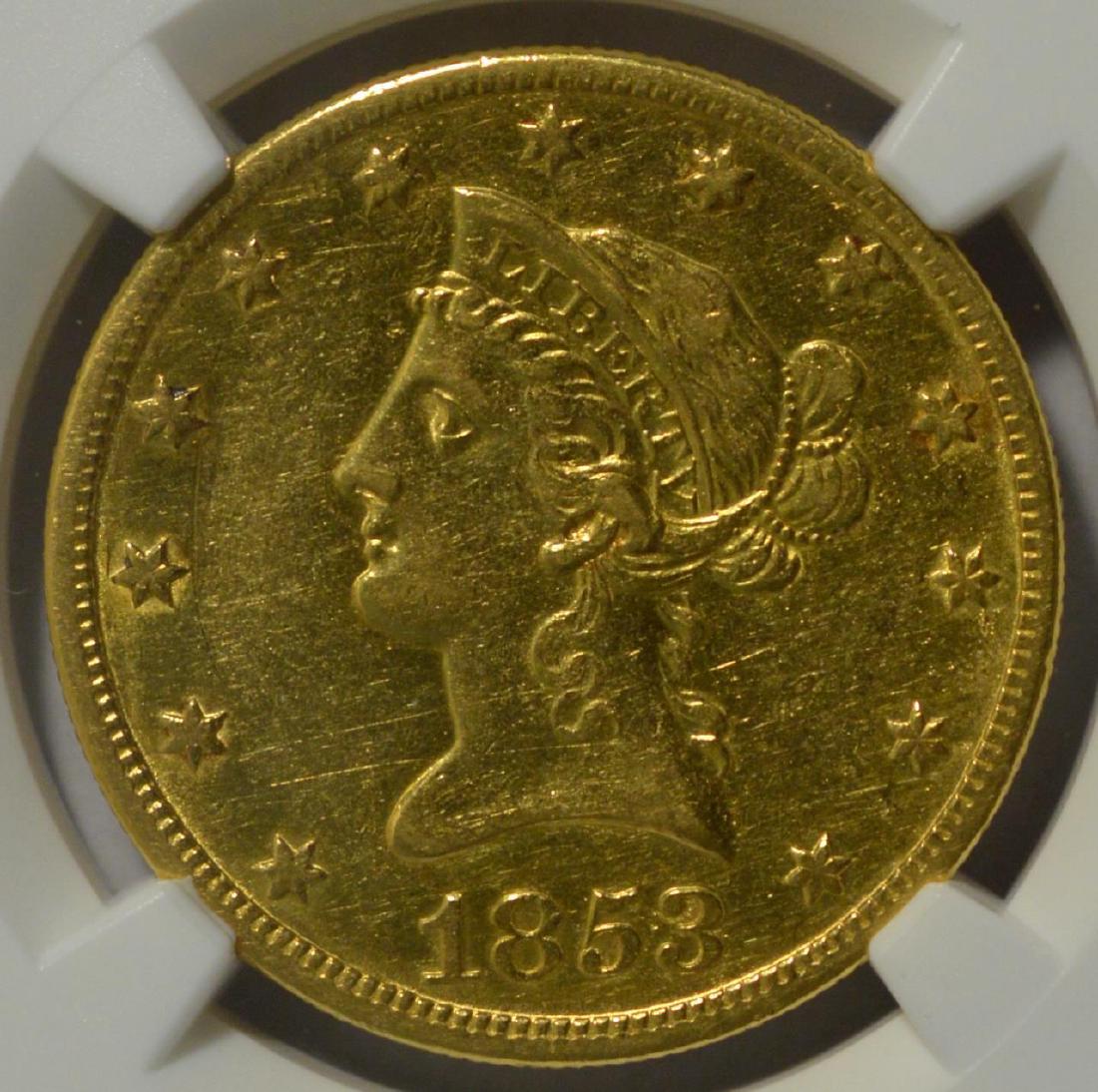 1853-O $10 Liberty Head Gold Eagle NGC AU 50 (1 of 3)