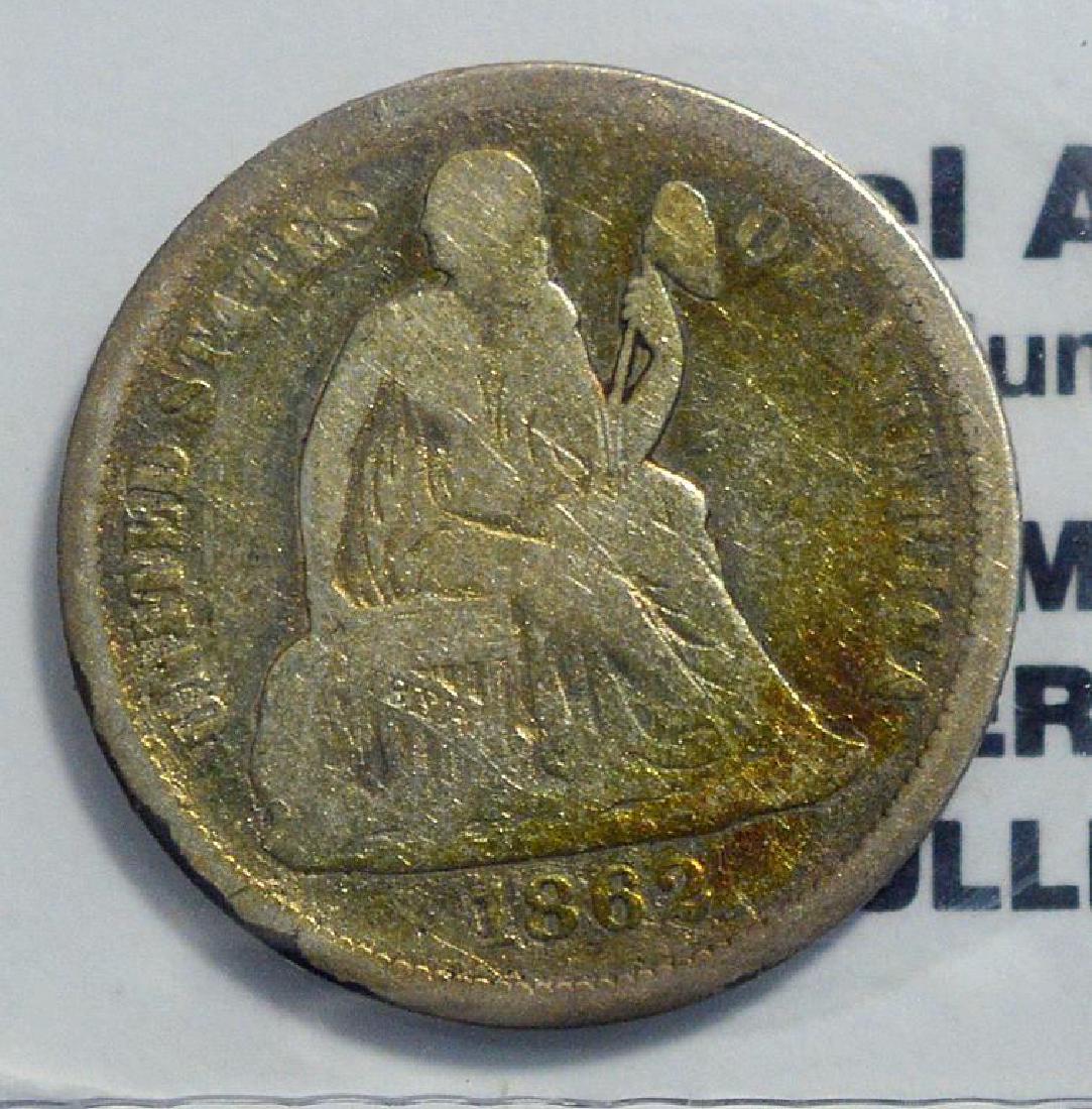 1862 Seated Liberty Dime VG+ (1 of 3)