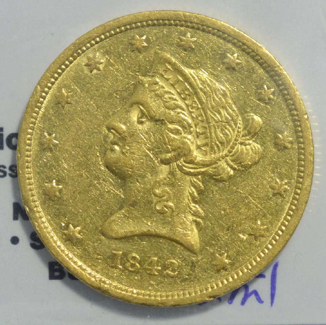 1842 $10 Liberty Head Gold Eagle XF (1 of 3)