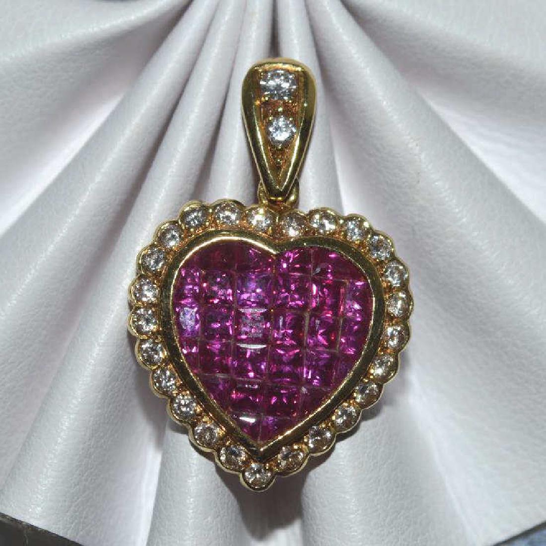 14kt yellow gold ruby and diamond heart pendant (1 of 3)