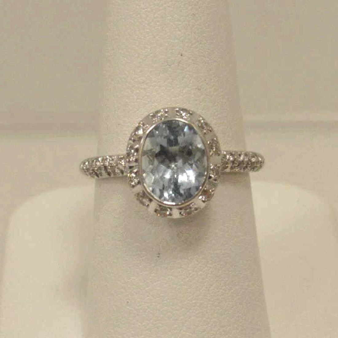 18kt white gold diamond and aquamarine ring (1 of 5)