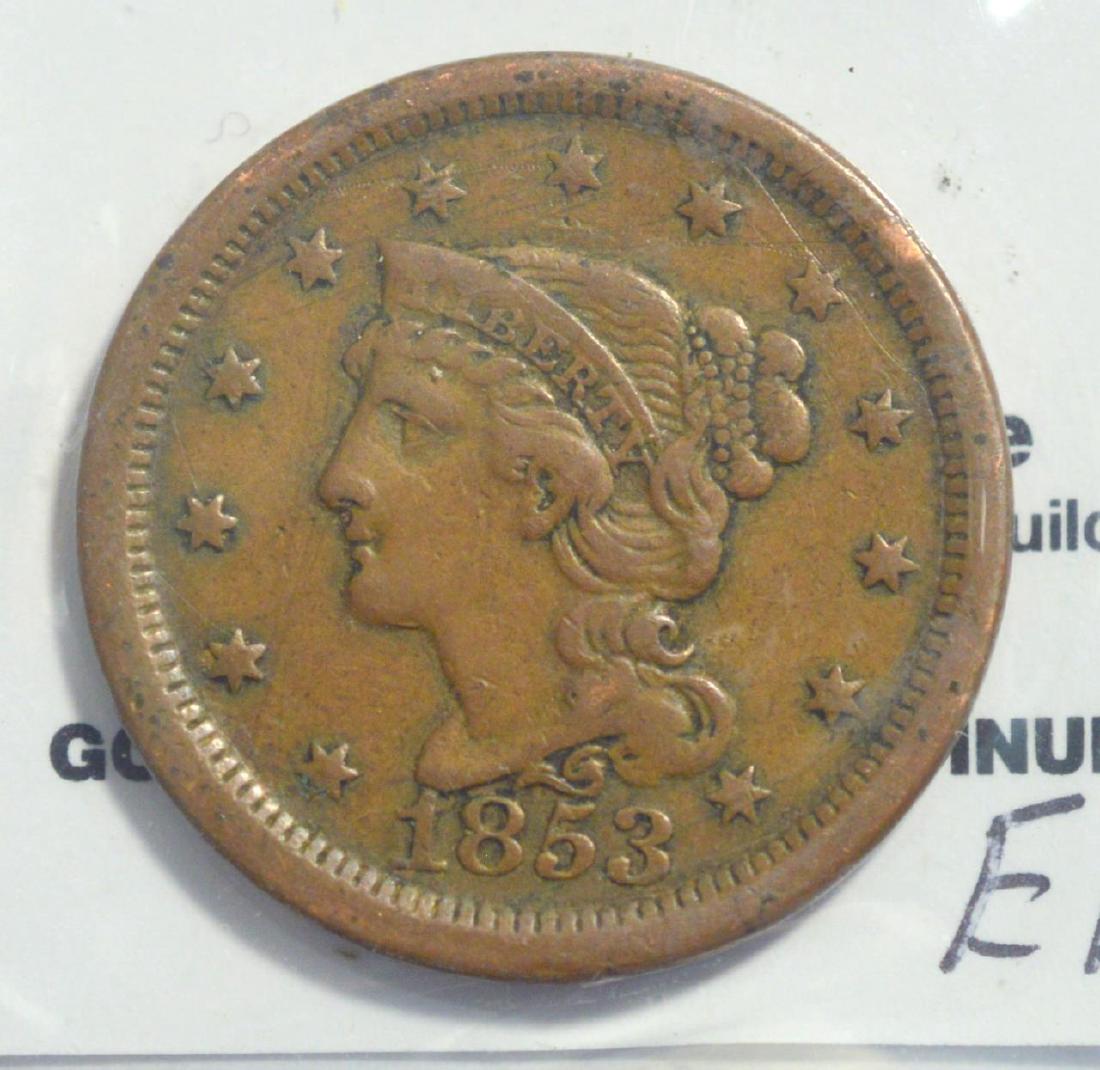 1853 Braided Hair Large Cent VF (1 of 3)