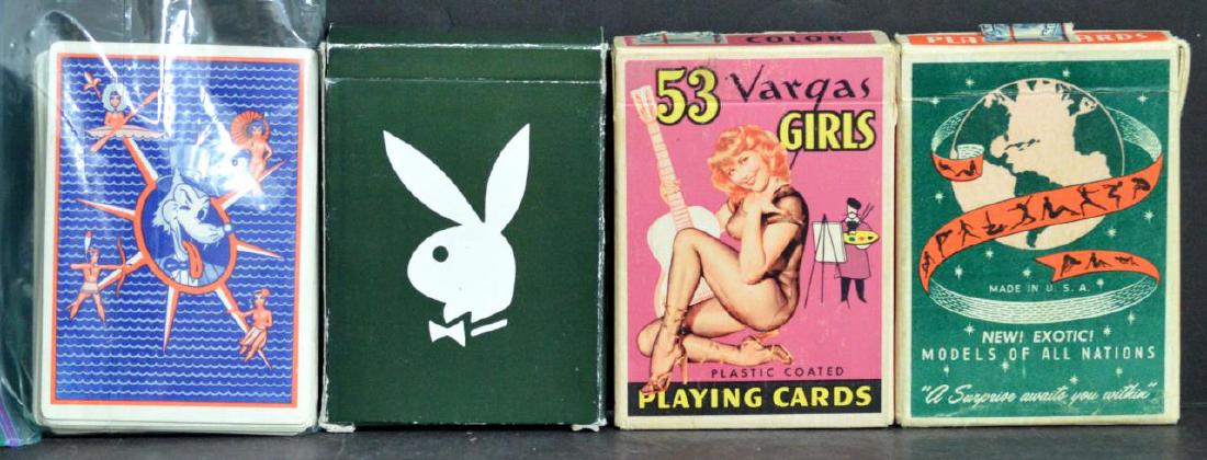 4 Decks of Erotic/Pin-Up/Nudie Girls Playing Cards: Four Decks of Vintage Erotic/Pin-Up/Nudie Girls Playing Cards. 1.) New Exotic Models of All Nations Frederic Enterprises St. Louis Blue Wolf Deck with 1 Joker and without Box. 1940's version with no s