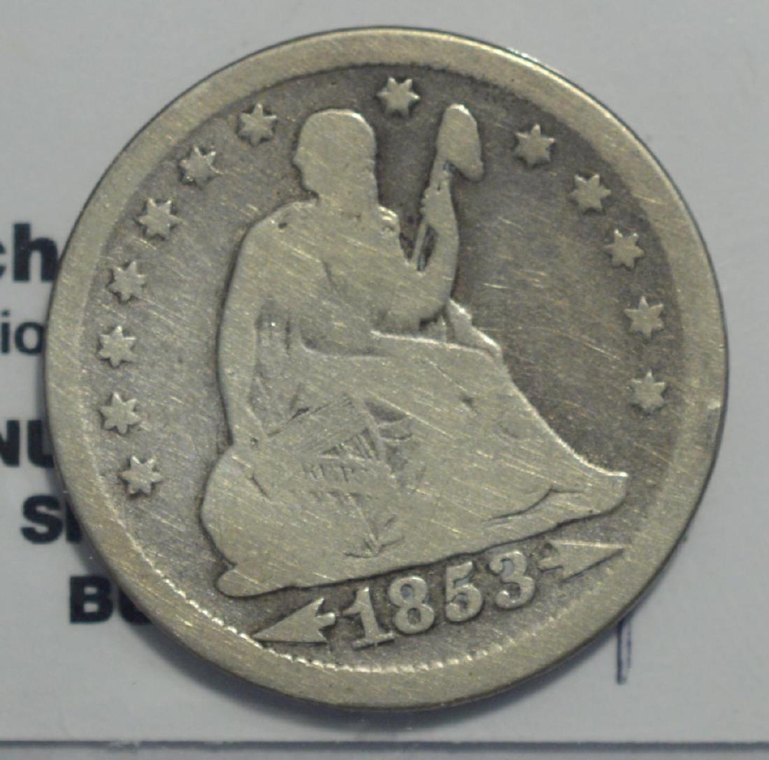 1853 A&R Liberty Seated Quarter Dollar VG+ (1 of 3)