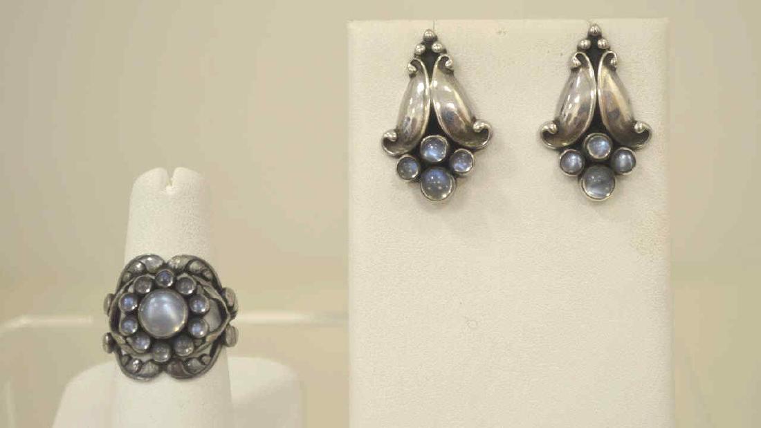 Georg Jensen Sterling moonstone ring and earrings (1 of 9)