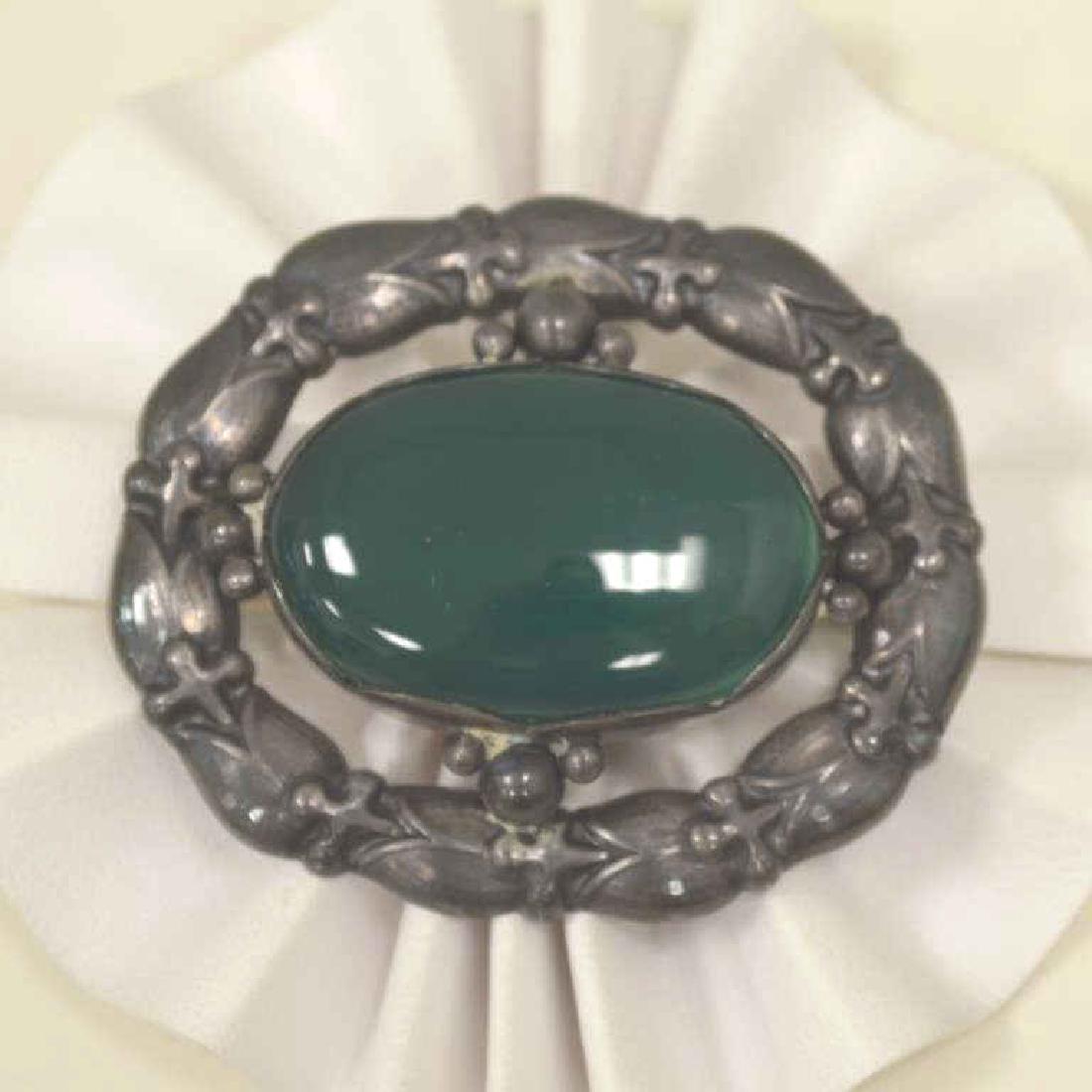 Georg Jensen Sterling Silver Chrysoprase tulip pin (1 of 3)