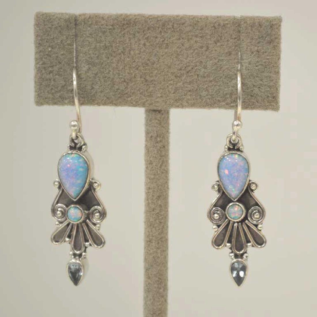 Sterling Silver opal and blue topaz earrings (1 of 6)
