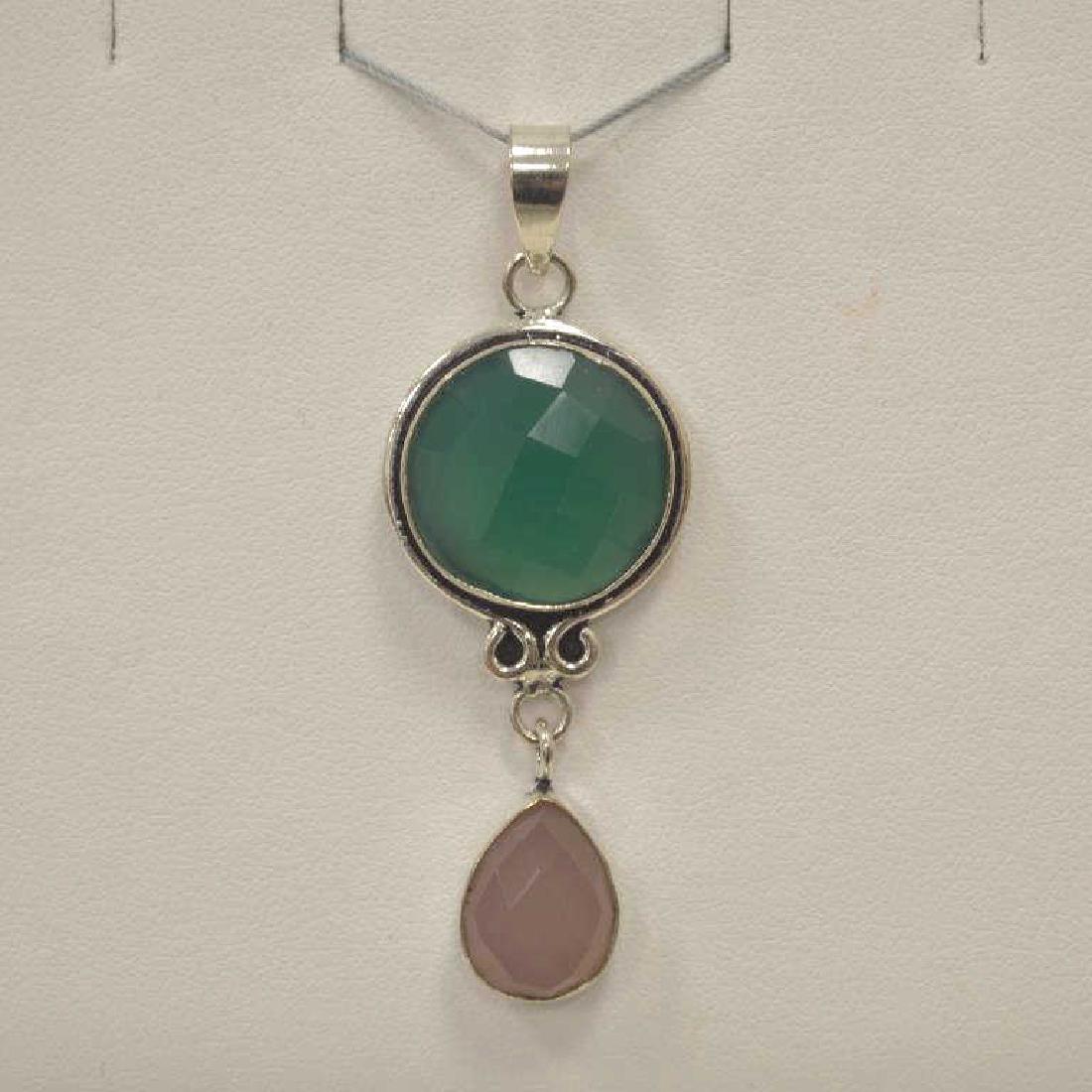 Sterling sliver opaque emerald and quartz pendant (1 of 3)