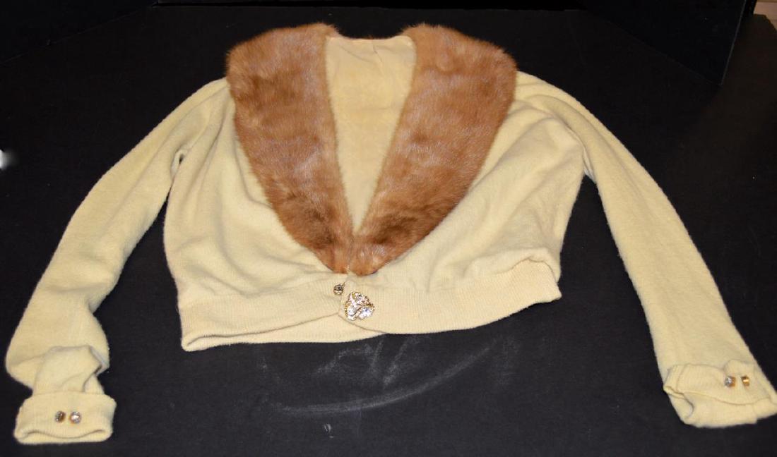 Detachable Fur Collar Shrug/Sweater: Detachable Fur Collar Shrug/Sweater. Size: 5" Collar around Top, 26" Sleeves, 9" Top of Sleeves Across the Back and 16" Bottoms of Sleeves Across the Back.