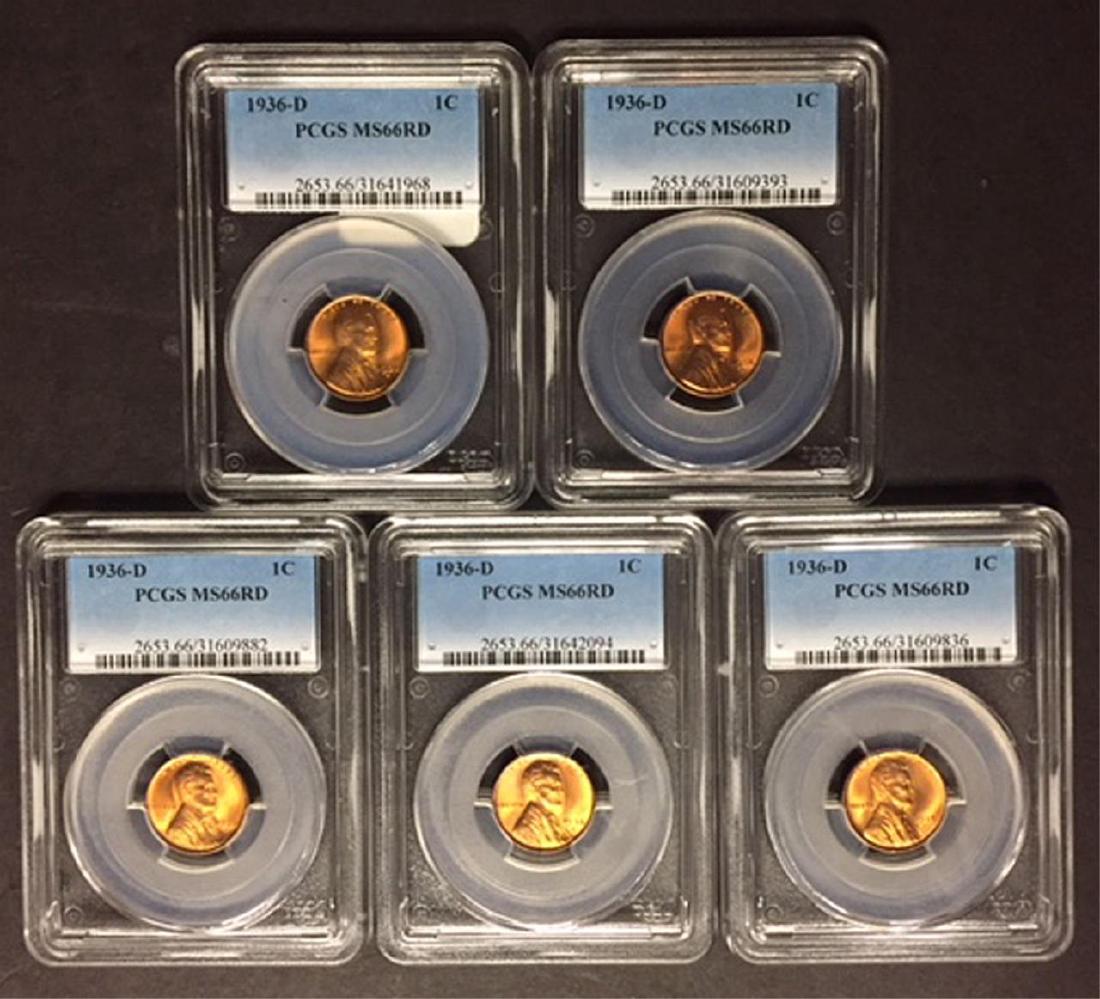 1936-D Lincoln Cent PCGS MS66 RD Investor Lot of 5 (1 of 2)