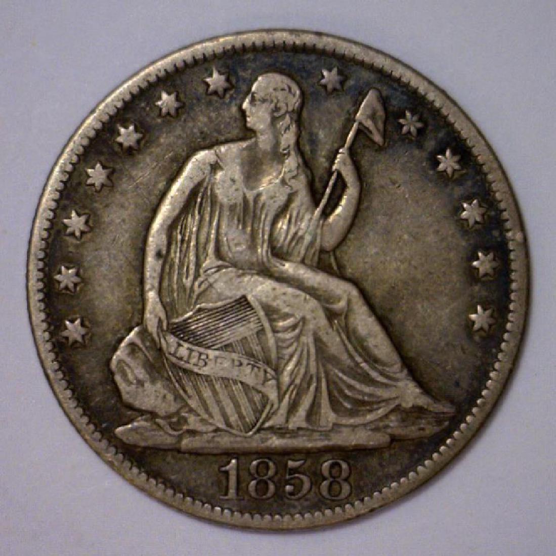 1858-O Seated Liberty Silver Half Very Fine VF+ (1 of 2)