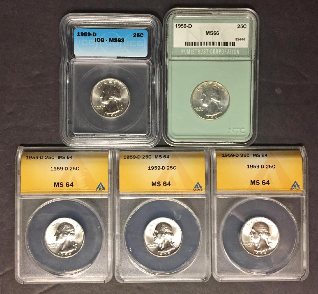 Investor Lot of 5 1959-D Washington 25c ANACS ICG (1 of 2)