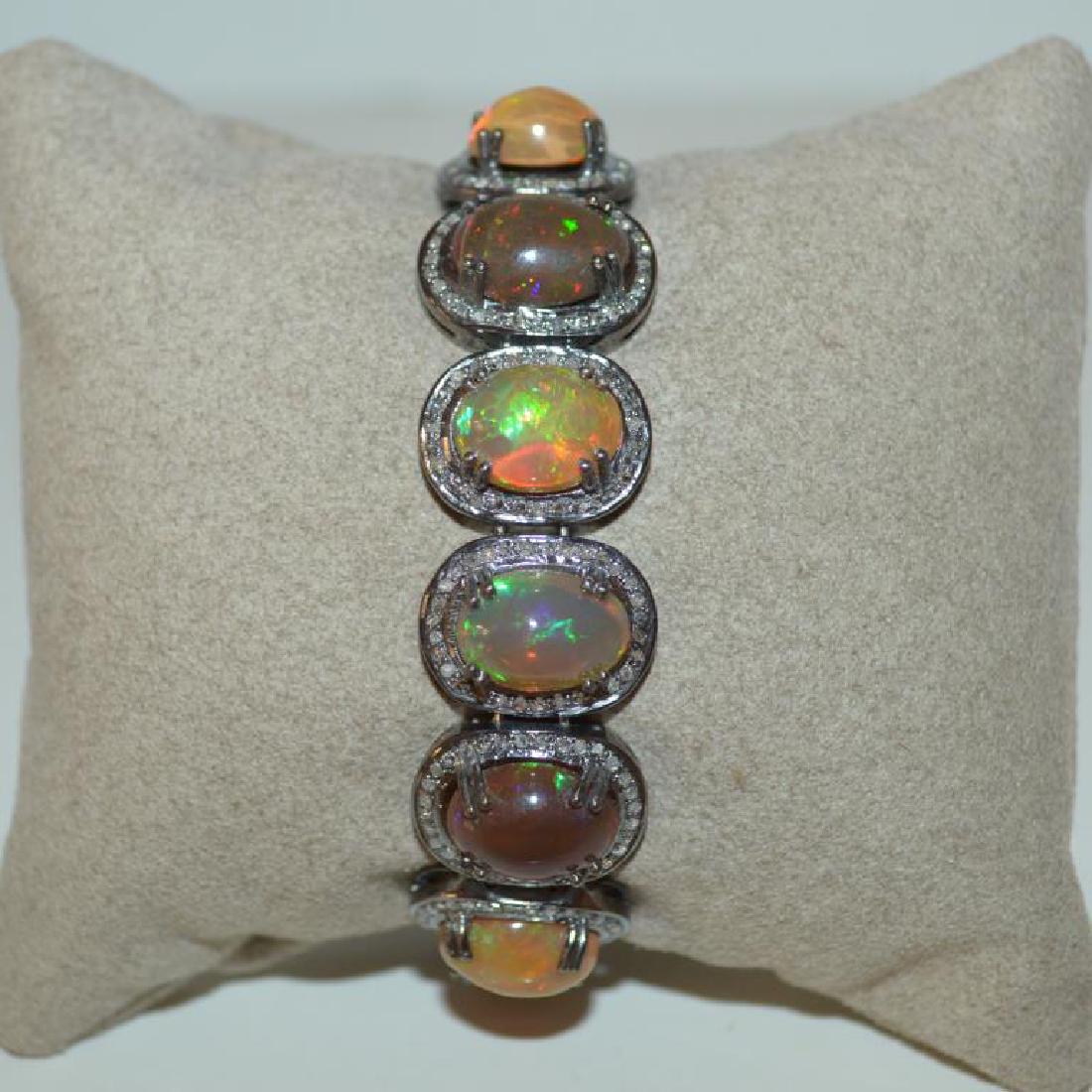 Sterling silver opal and diamond bracelet (1 of 5)