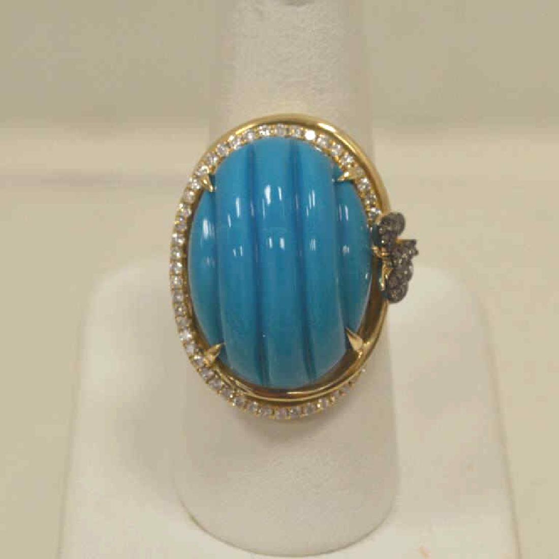 14kt yellow gold turquoise and diamond ring (1 of 7)