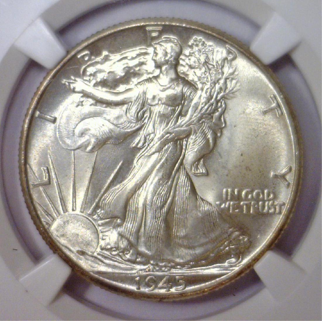 1945 Walking Liberty Silver Half BU NGC MS66: 1945 Walking Liberty Silver Half BU NGC MS66. Nice high-grade Walker.