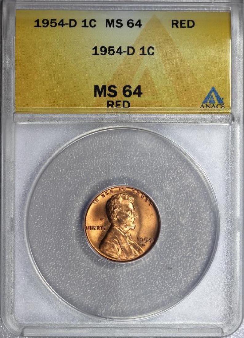 1954-D Lincoln Cent ANACS MS64 RD Red (1 of 2)
