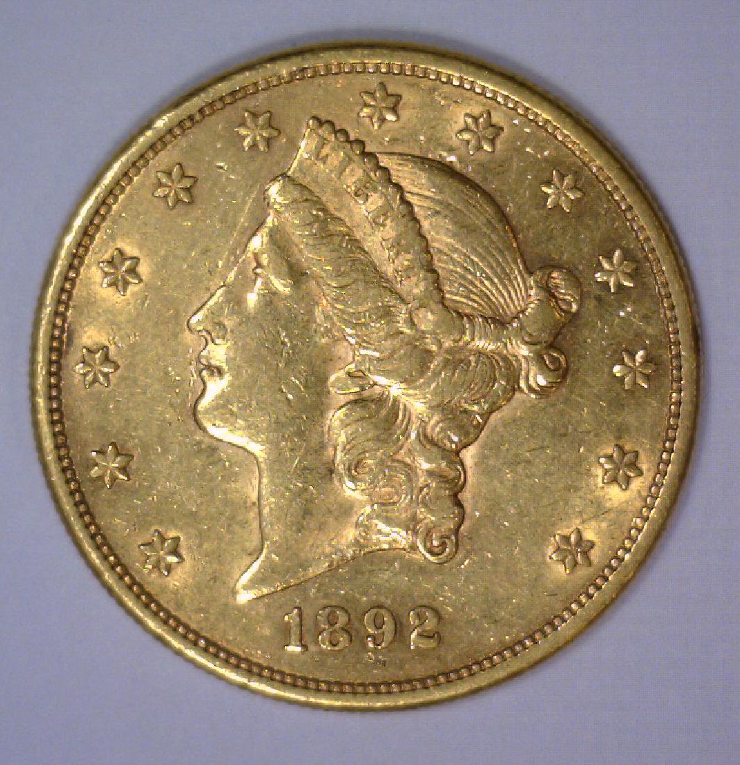 1892-S $20 Liberty Head Gold Double Eagle AU (1 of 2)